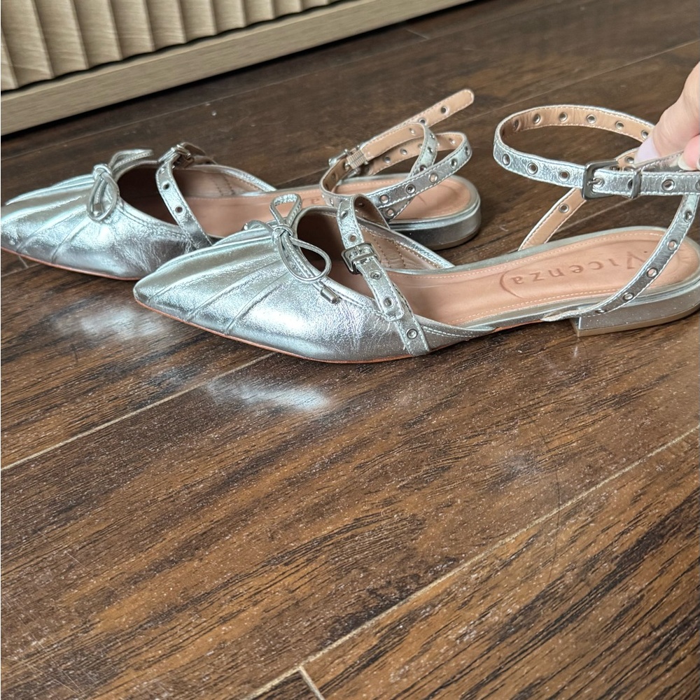 Vicenza Silver Ankle Strap Flats - Picture 4 of 7